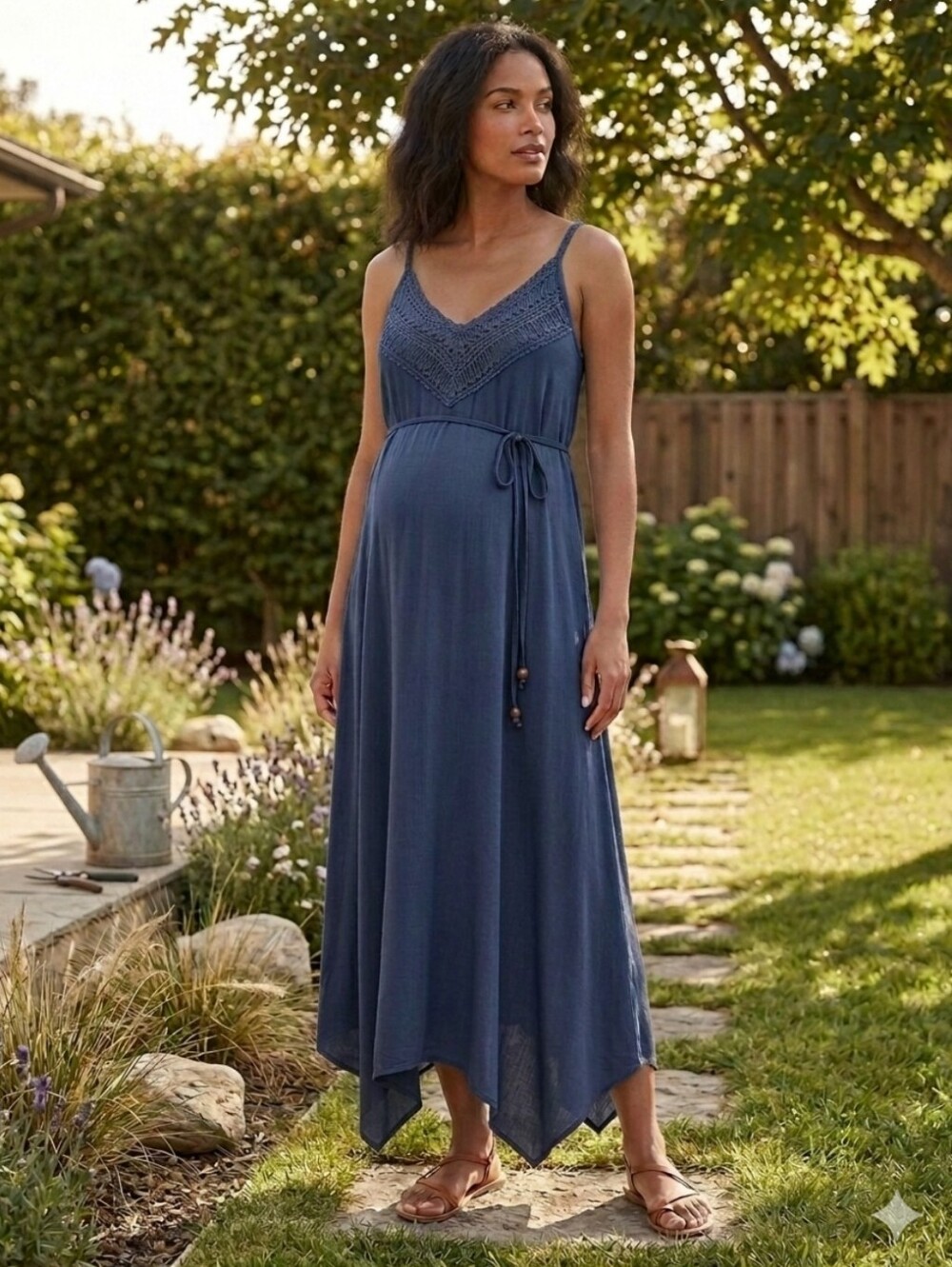Jessica Simpson Maternity Dress Spaghetti Tie Straps Lace Rayon Asymmetrical XL